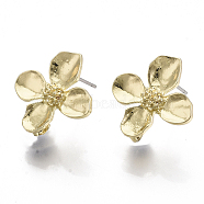 Alloy Stud Earring Findings, with Loop and Steel Pin, Flower, Light Gold, 17~18x16~17mm, Hole: 3mm, Pin: 0.7mm(PALLOY-N150-56)