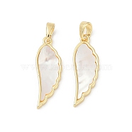 Brass Pave Natural White Shell Pendants, Lead Free & Cadmium Free, Real 18K Gold Plated, Rack Plating, Wing, 25.5x8.5x2mm, Hole: x3mm(KK-R213-02G-02)