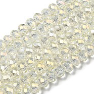 Electroplate Transparent Glass Beads Strands, Full Rainbow Plated, Faceted, Rondelle, Clear, 3x2mm, Hole: 0.8mm, about 150~155pcs/strand, 15~16 inch(38~40cm)(EGLA-A034-T2mm-T16)