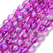 Synthetic Moonstone Beads Strands, Round, Fuchsia, 8mm, Hole: 1mm, about 23~24pcs/strand, 7.09~7.32 inch(18~18.6cm)(G-P528-J02-06)