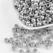 CCB Plastic Spacer Beads, Large Hole Scarf Beads, Flat Round, Platinum Color, about 5mm long, 7mm wide, hole: 4mm(X-PCCBKA281Y)