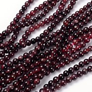 Gemstone Beads Strands, Red Garnet, Grade B, Round, Dark Red, about 4mm in diameter, hole: about 0.8mm, 15~16 inch(GSR4mm087)