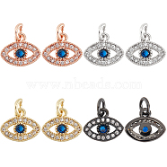 SUPERFINDINGS 8Pcs 4 Colors  Brass Micro Pave Clear Cubic Zirconia Charms, with Jump Ring, Eye, Mixed Color, 9.5x11.5x2mm, Jump Ring: 5x0.8mm, inner diameter: 3.5mm, 2pcs/color(KK-FH0003-89)