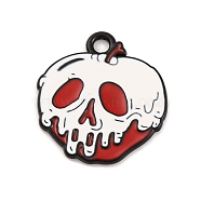 Halloween Theme Alloy Enamel Pendants, Skull Charm, Black, 21x20x1mm, Hole: 2.2mm(ENAM-N056-225B-EB)