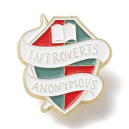 Badge with Word Introverts Anonymous Enamel Pins, Golden Zinc Alloy Brooch for Women, White, 31x27x1.5mm(JEWB-D022-03B-G)