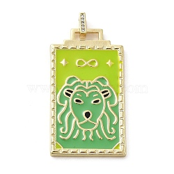 Brass Micro Pave Cubic Zirconia Pendant with Enamel, Rectangle, Medium Sea Green, 45.5x25.5x2.5mm, Hole: 4.5mm(KK-H458-02G-L01)