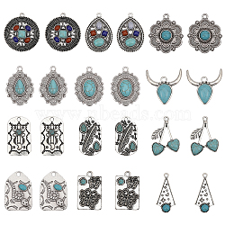 24Pcs 12 Style Synthetic Turquoise Pendants, Geometric Charms, with Rack Plating Alloy Findings, Mixed Shapes, Antique Silver, 26~37x16~38x5~7mm, Hole: 2.5~3mm, 2pcs/style(FIND-CA0008-21)