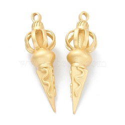Brass Pendants, Long-Lasting Plated, Cone with Crown, Dorje Vajra, Matte Style, Real 18K Gold Plated, 40x11mm, Hole: 3x2mm(KK-P198-14A-MG)