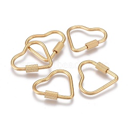 304 Stainless Steel Screw Carabiner Lock Charms, for Necklaces Making, Quick Links, Heart, Golden, 33x33.5x4mm, Screw: 7x4mm(ZIRC-F255-059G)