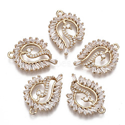 Brass Micro Pave Cubic Zirconia Pendants, Long-Lasting Plated, Peacock, Light Gold, Clear, 23x17x4mm, Hole: 1.6mm(KK-R111-063)
