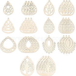 Undyed Hollow Natural Wooden Big Pendants, Laser Cut Shapes, Teardrop, Antique White, 55x37.5x2mm, Hole: 1.8mm, 56pcs/box(WOOD-FH0001-44)