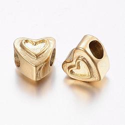 304 Stainless Steel European Beads, Large Hole Beads, Heart, Golden, 10.5x11x9mm, Hole: 5mm(STAS-E131-28G)