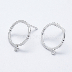 Brass Stud Earring Findings, with Loop, Long-Lasting Plated, Nickel Free, Ring, Real Platinum Plated, 12x10x1mm, Hole: 1mm, Pin: 0.8mm(KK-F728-30P-NF)