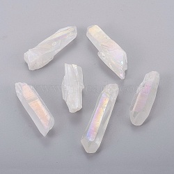 Electroplate Natural Quartz Crystal Beads, No Hole/Undrilled, Nuggets, Creamy White, 16~46x6~13x5~10mm(KK-F757-G07-01)