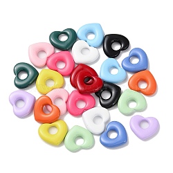 Spray Painted Alloy European Beads, Large Hole Heart Beads, Mixed Color, 16x18x4mm, Hole: 5.5mm(X-PALLOY-M215-02)