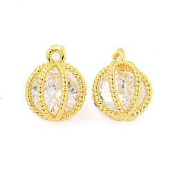 Brass Pave Cubic Zirconia Pendants, Round, Clear, Real 18K Gold Plated, 11.5x9x9mm, Hole: 1.2mm(KK-M286-17G)