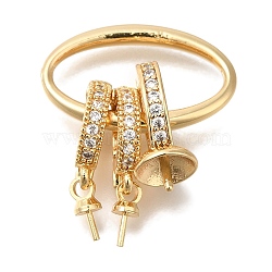 Brass Micro Pave Clear Cubic Zirconia Fold Over Clasps, Ring, Real 18K Gold Plated, 19.5x12.5x2mm(KK-K389-106G)