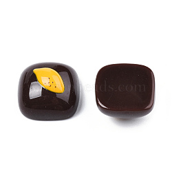 Opaque Resin Enamel Cabochons, Square with Gold Mango, Black, 15x15x8.5mm(CRES-N031-035)