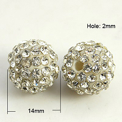 Resin Rhinestone Beads, Grade A, Round, Crystal, 14mm, Hole: 2mm(RB-A025-14mm-A01)