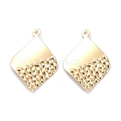 Brass Pendants, Long-Lasting Plated, Rhombus, Bumpy, Real 14K Gold Plated, 23x16x1mm, Hole: 1.2mm(KK-K250-14LG)