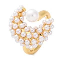 Rack Plating Moon Brass ABS Imitation Pearl Open Cuff Rings for Women, Lead Free & Cadmium Free, Long-Lasting Plated, Real 18K Gold Plated, 3mm,US Size 6(16.5mm)(RJEW-S242-07G)