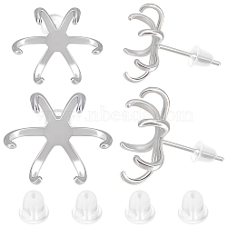 2 Pairs 2 Size 925 Sterling Silver Stud Earring Findings, 6 Claws Blank Earring Post, Platinum, 11~16.5x13~16.5mm, Tray: 8.5~12x9.5~13.5mm, Pin: 0.8mm, 1 Pair/size(FIND-BBC0001-47P)