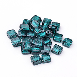 Handmade Silver Foil Lampwork Beads, Square, Teal, 20x20x6mm(FOIL-S006-20x20mm-04)