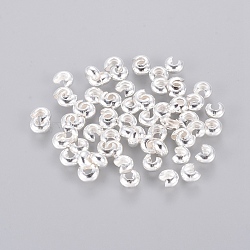 Brass Crimp Beads Covers, Nickel Free, Silver Color Plated, Size: About 4mm In Diameter, Hole: 1.5~1.8mm(KK-H290-NFS-NF)
