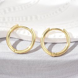 Brass Huggie Hoop Earrings, Ring, Real 18k Gold Plated, 16x17x2mm, Pin: 1mm(KK-D160-55G)