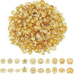 600Pcs 10 Style Plated Iron Fancy Bead Caps, Flower, Golden, 9.5x4mm, Hole: 2mm, 10 style, 60pcs/style, 600pcs(IFIN-NB0001-42)