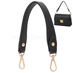 Litchi Texture PU Leather Wide Bag Handles, with Alloy Swivel Clasps, for Bag Replacement Accessories, Black, 37.4cm(FIND-WH0005-28A)