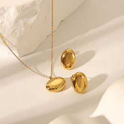 Fashion Oval 304 Stainless Steel Stud Earrings & Pendant Necklaces Sets for Women, Golden(BL8928-1)