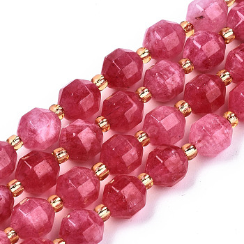Natural Dolomite Beads Strands, Faceted, Dyed, Round, Deep Pink, 8x8mm, Hole: 1.2mm, about 33pcs/strand, 15.16 inch~15.35 inch(38.5cm~39cm)
