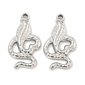 304 Stainless Steel Pendants, Snake Charm, Stainless Steel Color, 26x14x2.5mm, Hole: 1.5mm