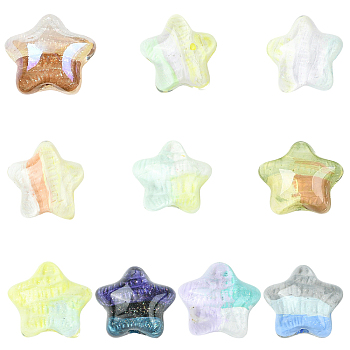 10Pcs 10 Colors Transparent Acrylic Beads, Hand Painted Beads, Star, with Glitter Powder & Enamel, Mixed Color, 18~19.5x20.5~21x15~16mm, Hole: 2~2.2mm, 1pc/color