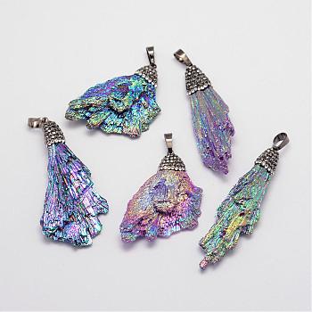 Resin Big Pendants, with Brass Findings and Polymer Clay Rhinestones, Nuggets, Mixed Color, 38~58x16~30x10mm, Hole: 8x5mm