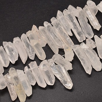 Natural Quartz Crystal Beads Strands, Nuggets, Tusk Shape, Dyed, Clear, 6~9x18~26mm, Hole: 1mm about 46pcs/strand, 16 inch