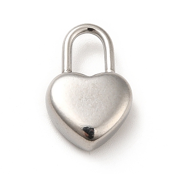 304 Stainless Steel Pendants, Heart Padlock, Stainless Steel Color, 18.5x12x6mm, Hole: 7.5x4.5mm