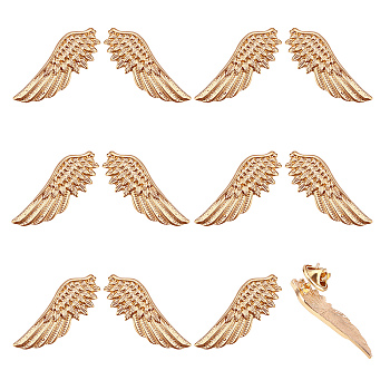 6 Pairs Wing Alloy Brooches, Men's Suit Shirt Collar Lapel Pins, Light Gold, 14x38x1.8mm