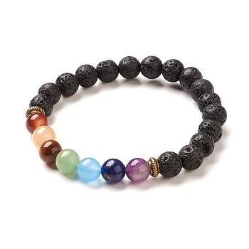 Yoga Chakra Jewelry, Natural Lava Rock Beads Stretch Bracelets, 2-1/8~2-3/8 inch(55~60mm)