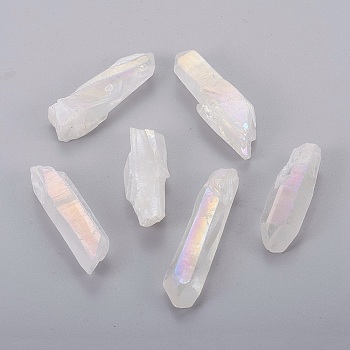 Electroplate Natural Quartz Crystal Beads, No Hole/Undrilled, Nuggets, Creamy White, 16~46x6~13x5~10mm