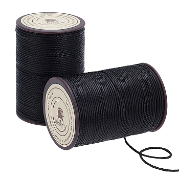 Round Waxed Polyester Thread String, Micro Macrame Cord, Twisted Cord, for Leather Sewing Stitching, Black, 0.8mm, about 54.68 Yards(50m)/roll, 2 rolls