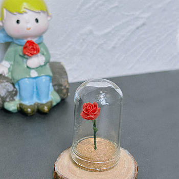 Glass Cloche Bell Jars, with Resin Rose Flower, Dollhouse Display Decoration Accessories, Red, 25x47mm
