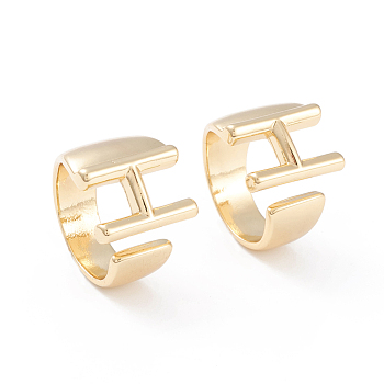 Brass Cuff Rings, Open Rings, Long-Lasting Plated, Real 18K Gold Plated, Letter.H, Size 6, 17mm