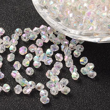 Bicone AB Color Plated Eco-Friendly Transparent Acrylic Beads, Faceted, Clear AB, 5x5mm, Hole: 1mm, about 1250pcs/50g