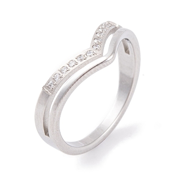 304 Stainless Steel Finger Ring for Women, with Cubic Zirconia, Stainless Steel Color, 9mm, US Size 6~9(16.5~18.9mm)