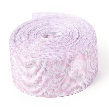 Floral Pattern Printed Grosgrain Ribbon, for DIY Craft Hair Bow Gift Packing Festival Wedding Party Birthday Decoration, Pearl Pink, 1-1/2 inch(38mm), 10 yards/roll(9.14m/roll)
