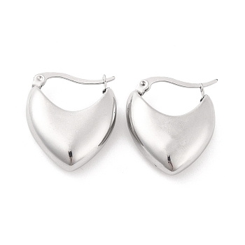 304 Stainless Steel Chunky Heart Hoop Earrings for Women, Stainless Steel Color, 23.5x20x8mm, Pin: 0.7mm