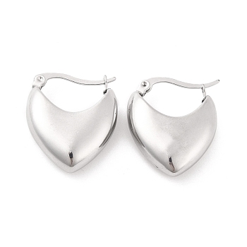 Non-Tarnish 304 Stainless Steel Chunky Heart Hoop Earrings for Women, Stainless Steel Color, 23.5x20x8mm, Pin: 0.7mm