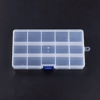 (Defective Closeout Sale), Stationary 15 Compartments Rectangle Plastic Bead Storage Containers, White, 9.7x17.4x2.1cm